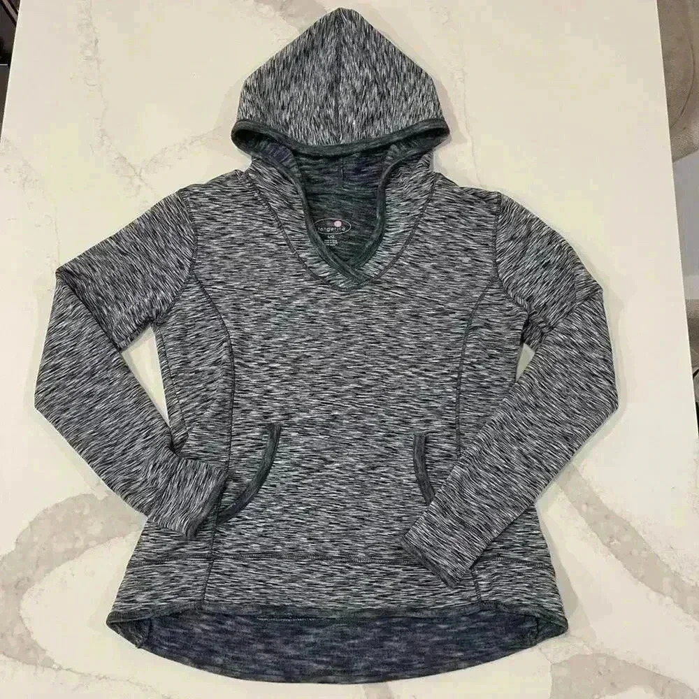 Tangerine Long Sleeve Athleisure Hoodie Sweatshirt Space Dye Gray Women's Large
